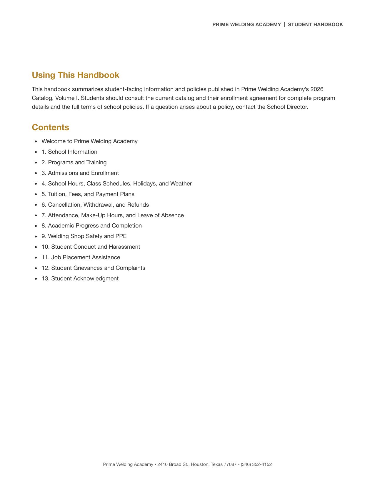 Student Handbook, page 2